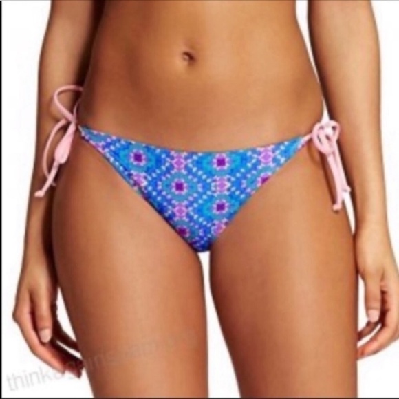 Xhilaration Other - Xhilaration Cinched Tie Side Bikini Bottoms Women’s Medium Blue Pink Ruched Swim